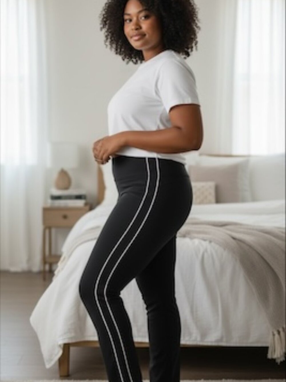 All in Motion Everyday Soft High Rise Leggings Black White Piping 3XL - NWT